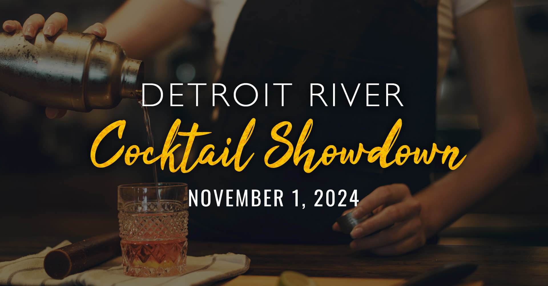 Detroit River Cocktail Showdown; November 1, 2024; image of bartender pouring drink into glass