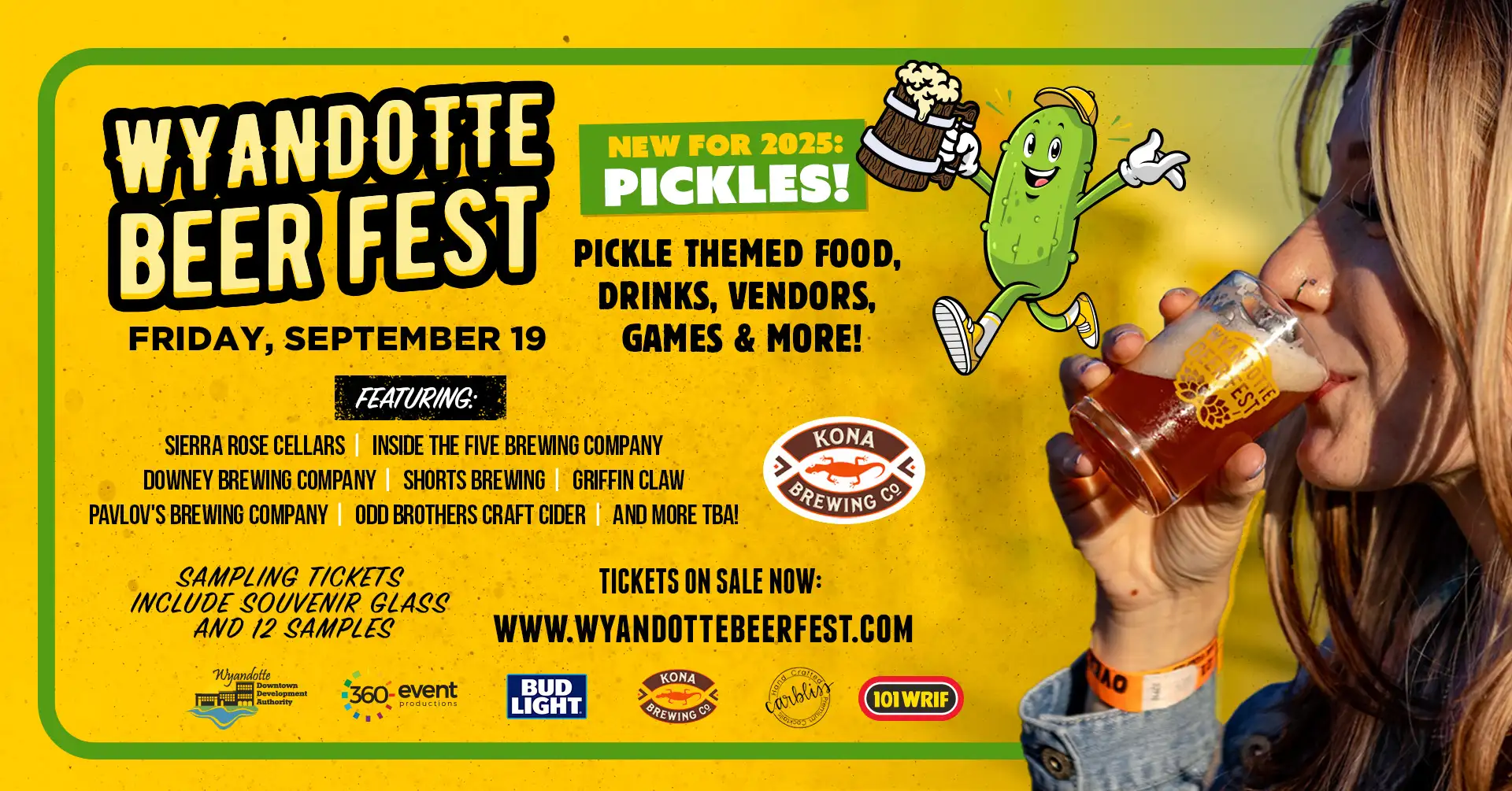 Wyandotte Beer Fest, Friday September 19; woman sipping beer from a sampler glass