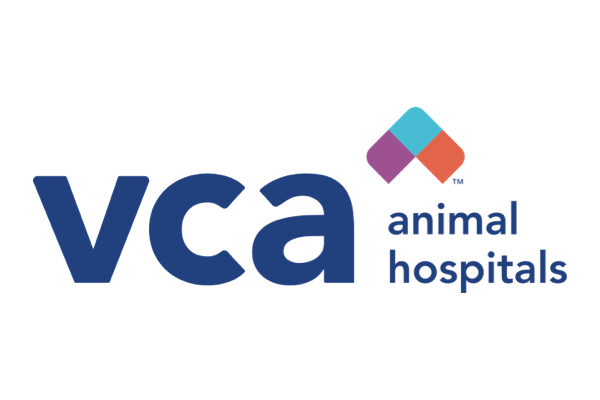 The VCA Animal Hospitals logo shows "vca" in large blue text, and "animal hospitals" below a colorful four-pane diamond icon.