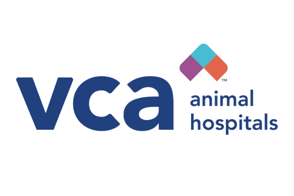 The VCA Animal Hospitals logo features the letters "vca" and the text "animal hospitals" in blue, adjacent to a colorful upward-pointing graphic composed of four squares.